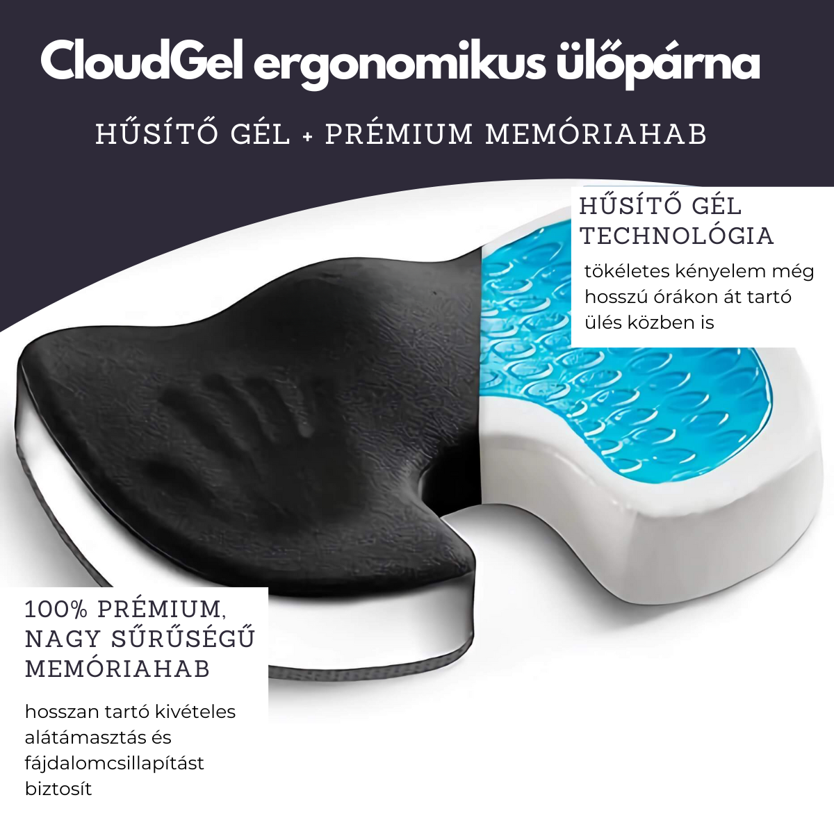 CloudGel ortopéd memóriahabos párna hűsítő géllel